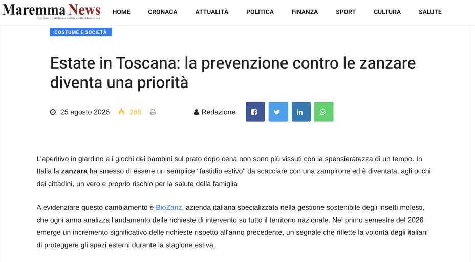 Articolo di Maremma News su BioZanz