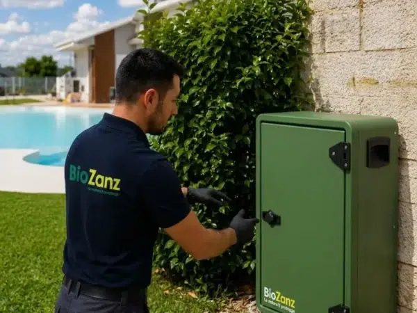 Tecnico BioZanz durante l’installazione di un impianto antizanzare