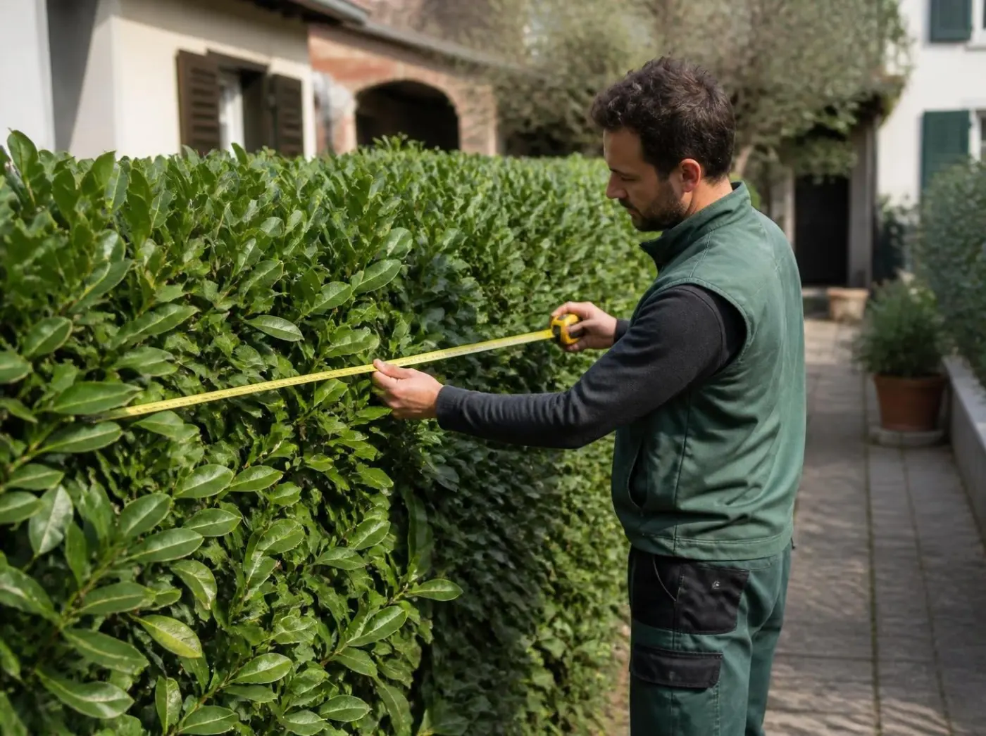 Tecnico che controlla il giardino